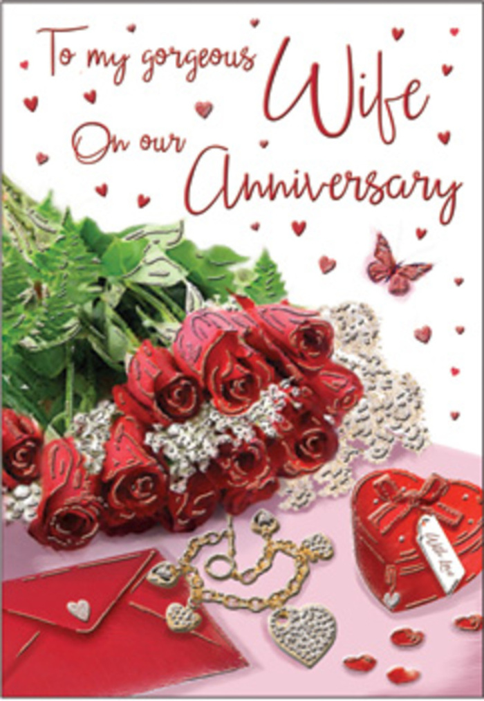 A richly layered anniversary card design unfolds like a memory box opened on a cosy evening in Elmers End, each object carefully chosen to honour years of shared love. At its centre stands a bouquet of classic red roses, elegantly wrapped and gathered close, their blooms luxuriously full and velvety, the deep scarlet colour glowing softly against the neutral background. The roses are interwoven with lush green leaves, which add a sense of freshness and echo the natural abundance of the bouquets seen in local Elmers End flower shops. Nearby, fine lace-like textures and delicate heart motifs weave across the composition, giving the eye small romantic discoveries at every glance. Resting alongside the flowers are pieces of jewellery that suggest long-cherished moments: perhaps a favourite necklace, a pair of earrings, or a treasured set laid out for an anniversary dinner. A vivid red gift box, polished and inviting, sits slightly open as though a surprise has just been revealed. Subtle reflections of gold and silver catch the light, mingling with the warm tones of velvet, satin, and smooth card stock. The card's scripted message, partially visible, curls across the page in elegant handwriting, reinforcing the intimacy of the scene. Altogether, this tableau feels deeply personal and nostalgic, evoking the gentle rustle of wrapping paper, the scent of fresh roses, and the quiet, reassuring warmth of an embrace shared in a home not far from the green spaces and side streets of Elmers End.
